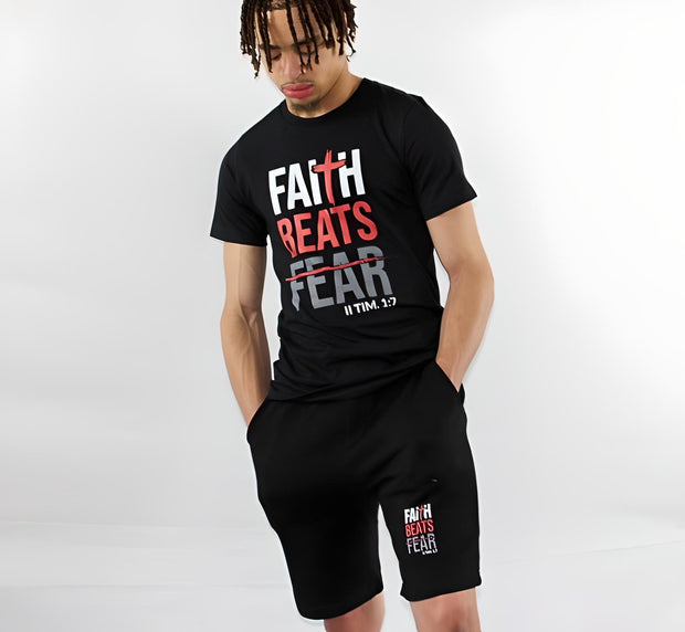 Faith Beats Fear Unisex fleece shorts Black